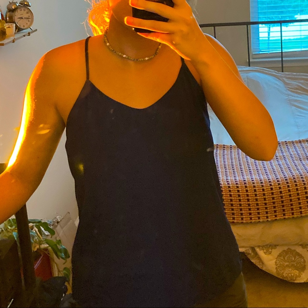 Breezy dark blue tank with fun back detailing